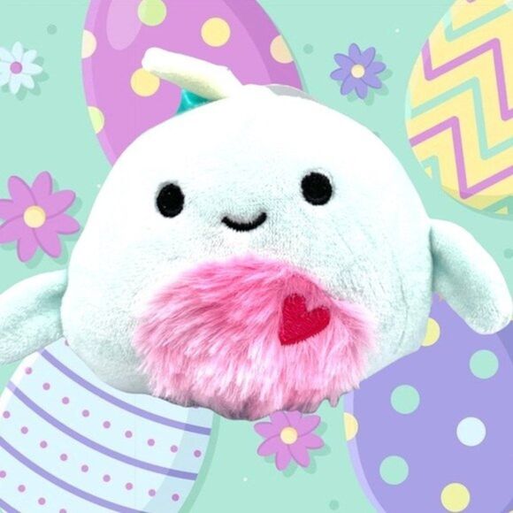 Squishmallow 3.5” Valentines Furry Belly Niema Narwhal Clip On Keychain - Picture 1 of 8